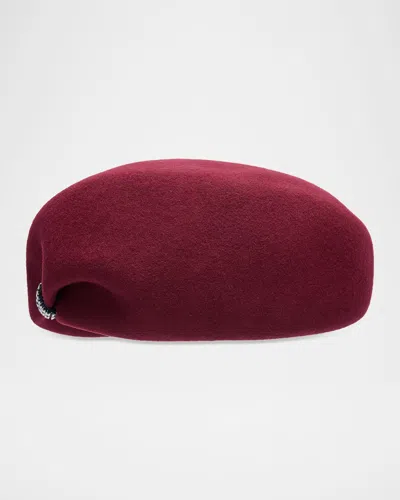 Inverni Embellished Wool Felt Beret In Burgundy