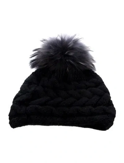 Pre-owned Inverni Fur Trim Cashmere Beanie In Black
