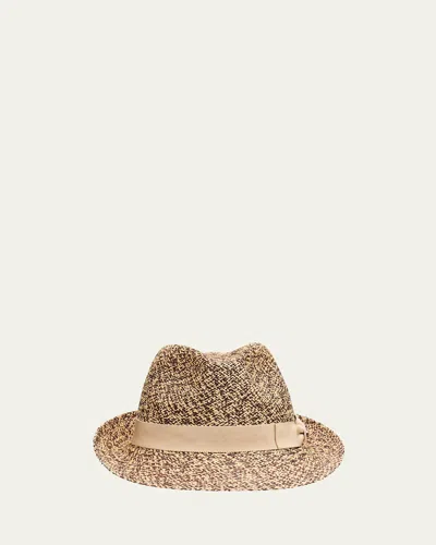 Inverni Men's Trilby Melange Straw Panama Hat In Black