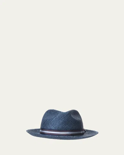 Inverni Men's Trilby Raffia Fedora Hat In Blue