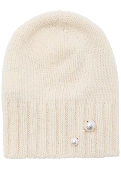 Inverni Pearl-embellished Cashmere Beanie In Ivory