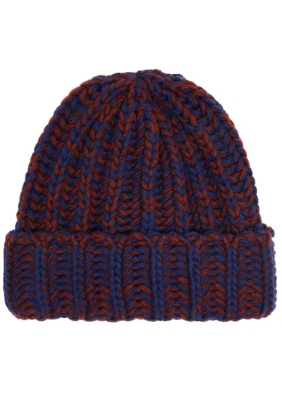 Inverni Ribbed Cashmere Beanie In Burgundy