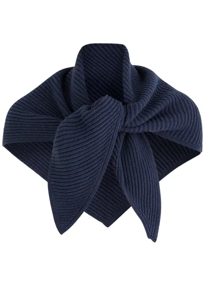Inverni Ribbed Cashmere Shawl In Dark Blue