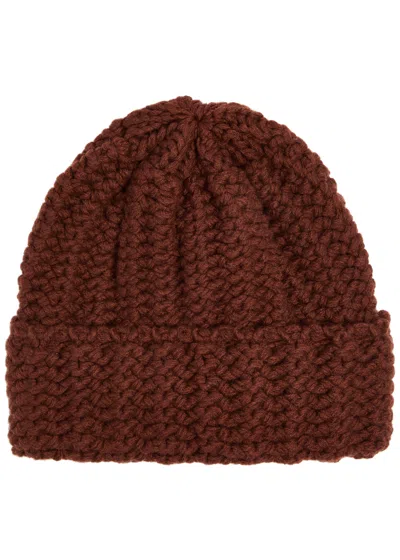 Inverni Ribbed Turn-up Cashmere Beanie In Burgundy