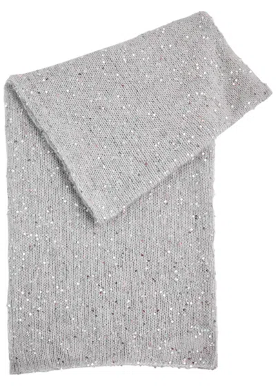 Inverni Sequin-embellished Mohair-blend Scarf In Light Grey