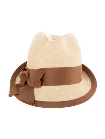 Pre-owned Inverni Straw Fedora In Neutral