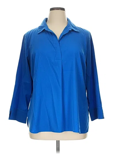 Pre-owned Investments 3/4 Sleeve Button Down Shirt In Blue