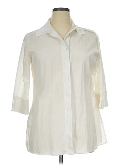 Pre-owned Investments 3/4 Sleeve Button Down Shirt In Ivory