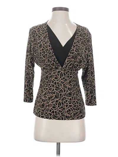 Pre-owned Investments 3/4 Sleeve Top Brown Plunge Neckline Tops