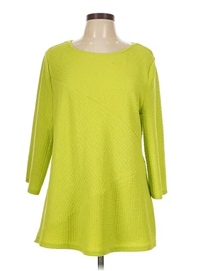 Pre-owned Investments 3/4 Sleeve Top Green Boatneck Tops