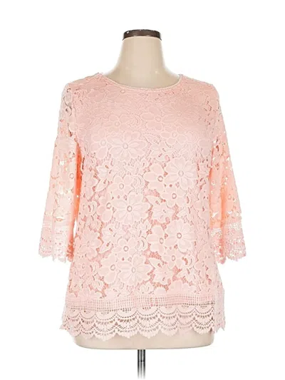 Pre-owned Investments 3/4 Sleeve Top Pink Boatneck Tops