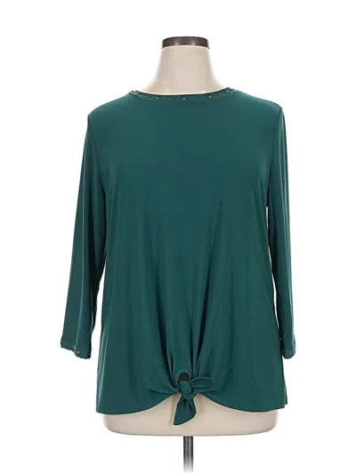 Pre-owned Investments 3/4 Sleeve Top Teal Keyhole Neckline Tops In Blue