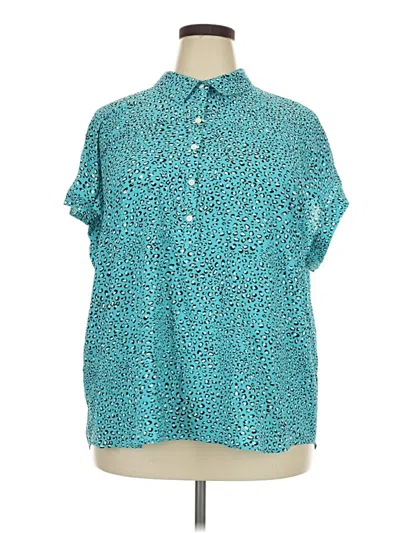 Pre-owned Investments Short Sleeve Blouse In Teal