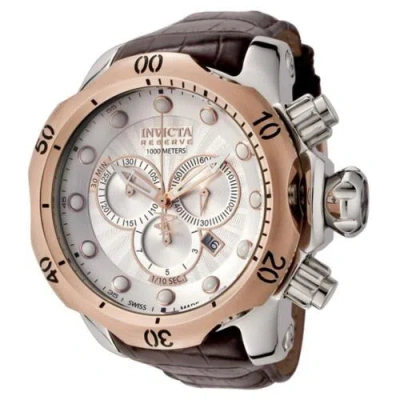 Pre-owned Invicta 0359 Men's Reserve Venom Brown Leather Strap Silver Dial Chrono Watch