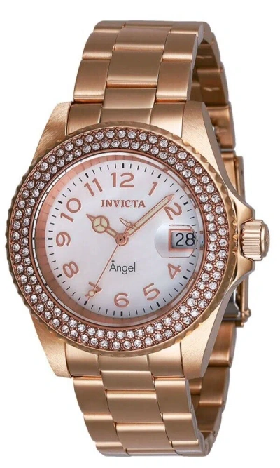 Pre-owned Invicta $1095 Msrp-  Angel Crystal White Mop Dial Ladies Watch- Rose Gold