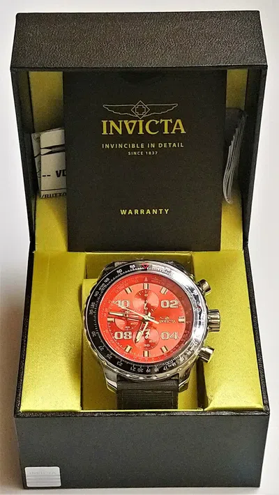 Pre-owned Invicta 18780 Men's 50mm Aviator Nautical Chronograph Red Dial Watch Quartz