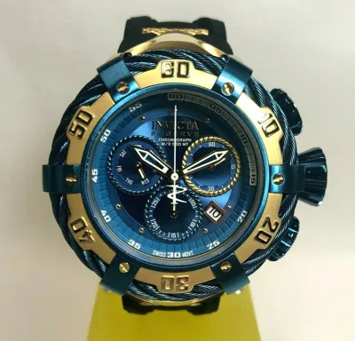 Pre-owned Invicta 21368 Reserve 56mm Blue/gold Thunderbolt Silicone Black Strap Watch