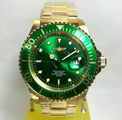 Pre-owned Invicta 24948 Pro Diver Men's Quartz 40mm Gold Case Green Dial