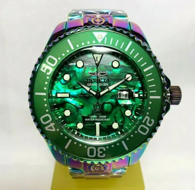 Pre-owned Invicta 26333 Grand Diver 54mm Auto Abalone Green Dial Iridescent Braclt Watch