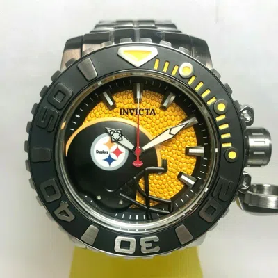 Pre-owned Invicta 33034 Nfl 58mm Sea Hunter Gen Ii Auto Brclt. Watch -pittsburgh Steelers