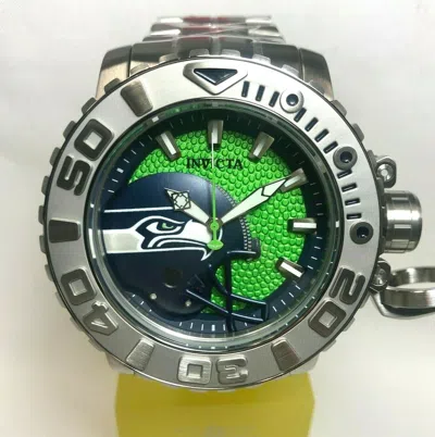 Pre-owned Invicta 33040 Nfl 58mm Sea Hunter Gen Ii Auto Bracelet Watch - Seattle Seahawks