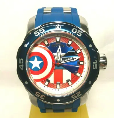 Pre-owned Invicta 34743 Marvel 48mm Pro Diver Scuba Captain America Le/4k Quartz Watch