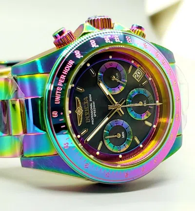 Pre-owned Invicta 40mm Iridescent Speedway Quartz Chronograph Black Daytona Dial Ss Watch