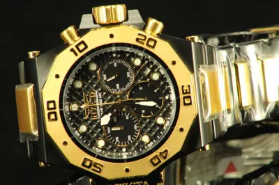 Pre-owned Invicta 58mm Akula Quartz Chronograph Black Dial Two Tone Bracelet Watch