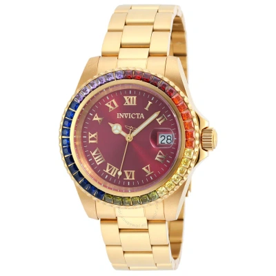 Invicta Angel Burgundy Dial Gold-plated Ladies Watch 20023 In Burgundy / Gold / Gold Tone