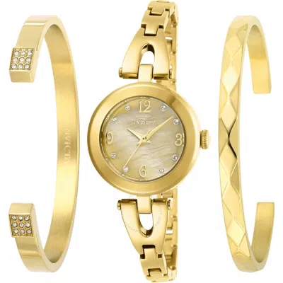 Invicta Angel Quartz Crystal Gold Dial Ladies Watch And Bracelet Set 29331 In Gold / Gold Tone / Mother Of Pearl / Yellow