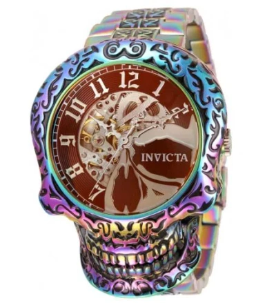 Pre-owned Invicta Artist Skull Automatic Men's 50mm Iridescent Rainbow Tinted Watch 35110