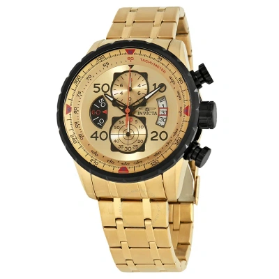 Invicta Aviator Chronograph Gold Dial Gold-plated Men's Watch 17205 In Black / Gold / Gold Tone / Skeleton