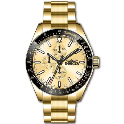 Invicta Aviator Quartz Gold Dial Men's Watch 38970 In Black / Gold / Gold Tone