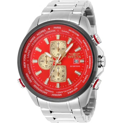 Invicta Aviator World Time Chronograph Bracelet Watch, 50mm In Red
