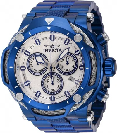 Pre-owned Invicta Bolt Men Chronograph Silver Dial Swiss Quartz Stainless Steel Blue Watch