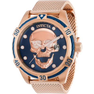 Invicta Bolt Skull Quartz Blue Dial Men's Watch 37444 In Gold