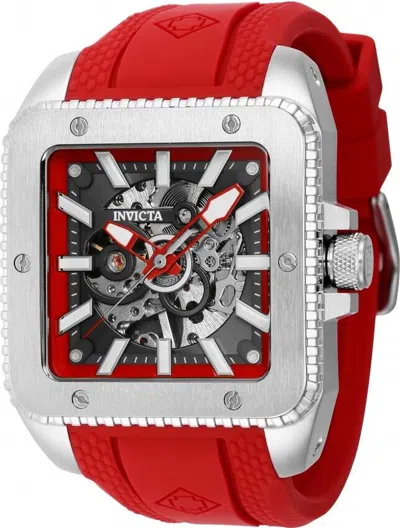 Pre-owned Invicta Cuadro Men's Mechanical Skeleton Dial Textured Case Silicone Watch 45mm