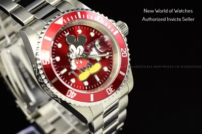 Pre-owned Invicta Disney Mickey Mouse Lim Ed Red Dial 40mm Steel Band Men's Watch 25657