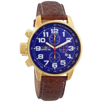 Invicta Force Lefty Chronograph Blue Dial Brown Leather Men's Watch 3329 In Blue / Brown / Gold / Yellow