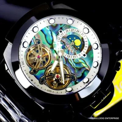 Pre-owned Invicta Man Of War Double Open Heart Automatic Moon Abalone Black Watch