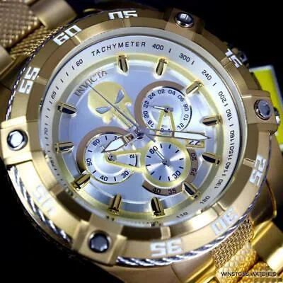 Pre-owned Invicta Marvel Punisher Speedway Viper Chrono Gold Plated Steel 52mm Watch