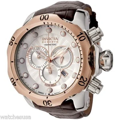 Pre-owned Invicta Men's 0359 Reserve Venom Chronograph Leather Band Quartz Watch In Silver