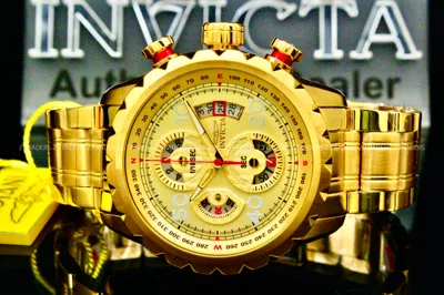 Pre-owned Invicta Men 48mm Aviator Bolt Flight Dial 18k Gold Plated S.s Bracelet Watch