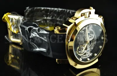 Pre-owned Invicta Men's 48mm Man Of War Ghost Automatic Gold Case Skeleton Dial Watch