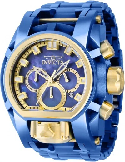 Pre-owned Invicta Men's 52mm Bolt Zeus Magnum Dual Time Mop Dial Chronograph Blue Ss Watch