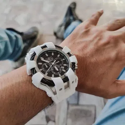 Pre-owned Invicta Men's Bolt Black Dial Chronograph Quartz 48mm White Silicone Band Watch