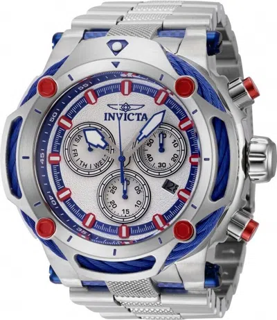 Pre-owned Invicta Men's Bolt Silver Dial Chronograph Swiss Quartz 60mm Blue Steel Ss Watch