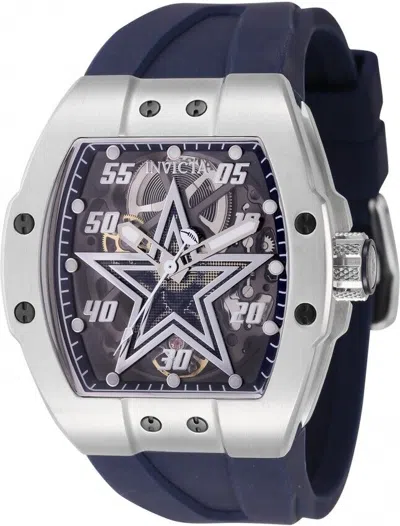 Pre-owned Invicta Men's Nfl Dallas Cowboys Transparent Navy Blue Dial Automatic 44mm Watch