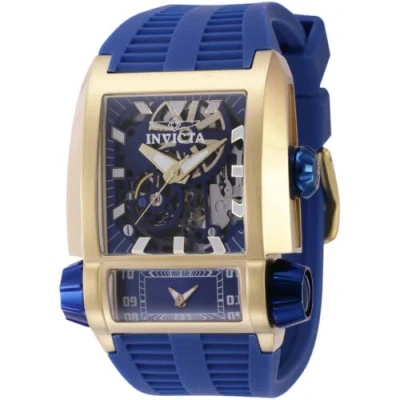 Pre-owned Invicta Men's Watch Akula Dual Time Blue Skeleton Dial Silicone Strap 41727