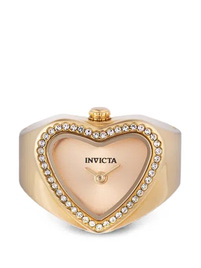 Invicta Mini Heart-face Crystal-embellished 18mm Ring Watch In Gold